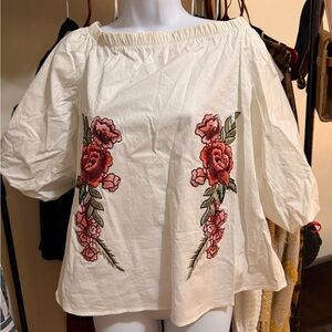 Embroidered Floral Off-Shoulder Blouse